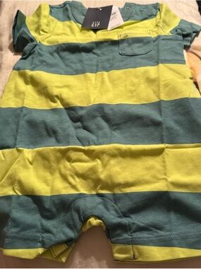 GAP Baby Striped Short Sleeve Romper - Teal & Yellow